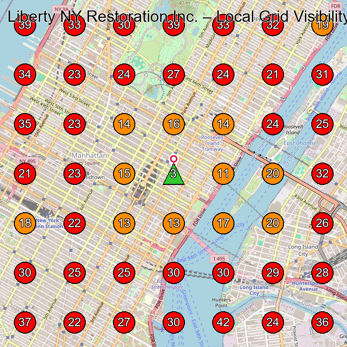 Liberty NY Restoration Inc. GeoGrid visibility map for General Contractor in New York